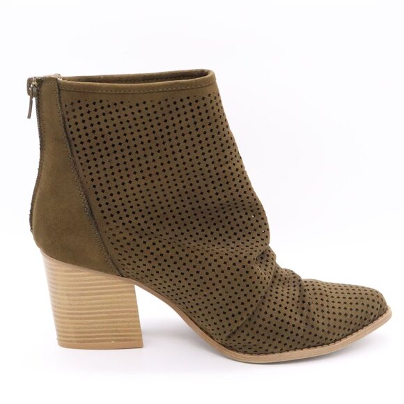 Kaari Blue FRANKIE Olive Green Perforated Ankle Boots Women 8 Slouchy Booties - Picture 8 of 13